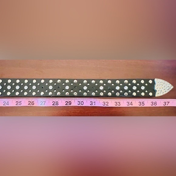 Black Belt Women's Silver Accents‎ Large Rhinestones Buckle 37 1/2 Western - Picture 9 of 9